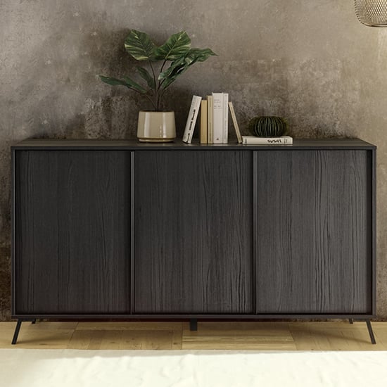 Product photograph of Cappy Wooden Sideboard With 3 Doors In Black Ash from Furniture in Fashion
