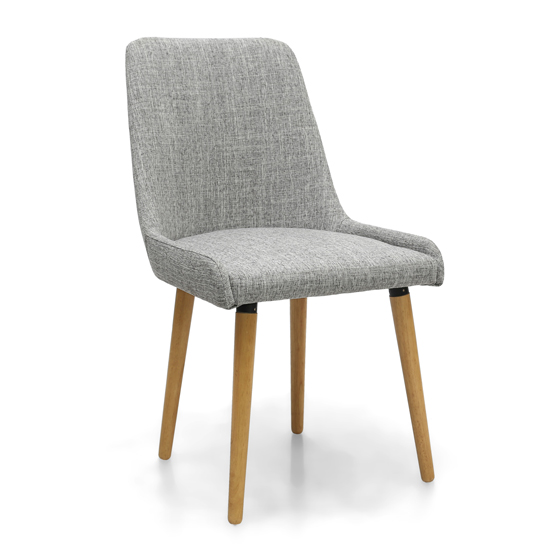 Chioa Grey Fabric Dining Chairs With Oak Legs In Pair