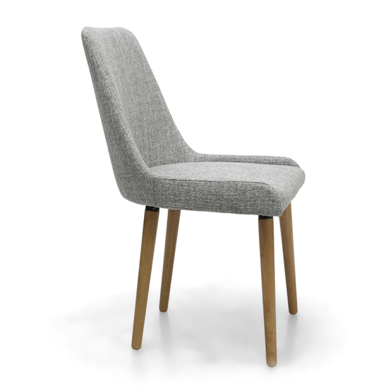 Chioa Grey Fabric Dining Chairs With Oak Legs In Pair