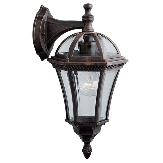 Capri Outdoor Glass Down Wall Light With Rustic Brown Frame