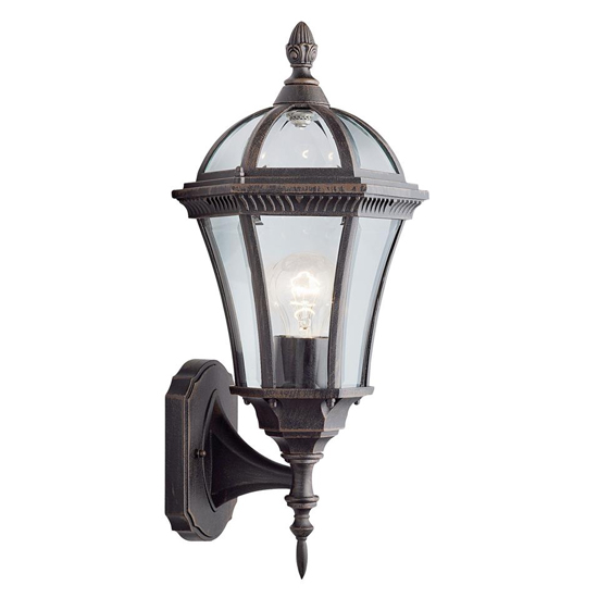 Read more about Capri outdoor glass up wall light with rustic brown frame