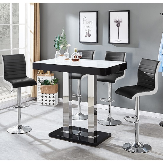 Caprice White Black Gloss Bar Table 4 Ritz Black White Stools