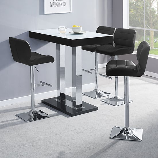 Caprice Black White Glass Bar Table With 4 Candid Black Stools
