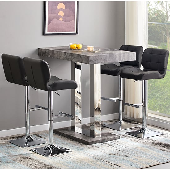 Photo of Caprice concrete effect bar table with 4 candid black stools