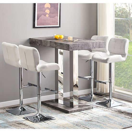 Read more about Caprice concrete effect bar table with 4 candid white stools