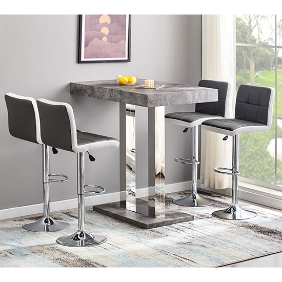 Caprice Concrete Effect Bar Table With 4 Copez Grey White Stool