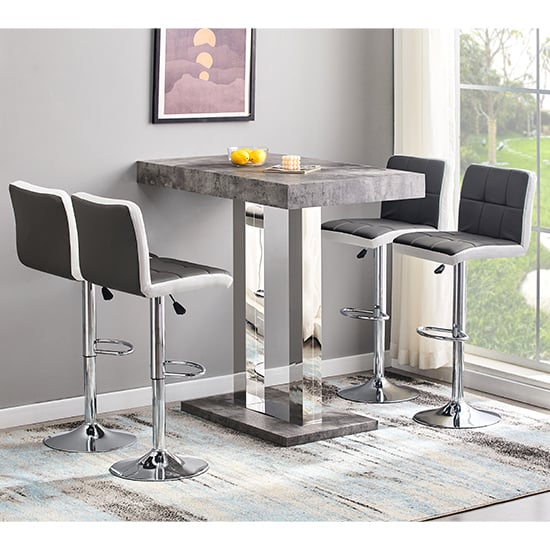 Photo of Caprice concrete effect bar table 4 copez grey white stools