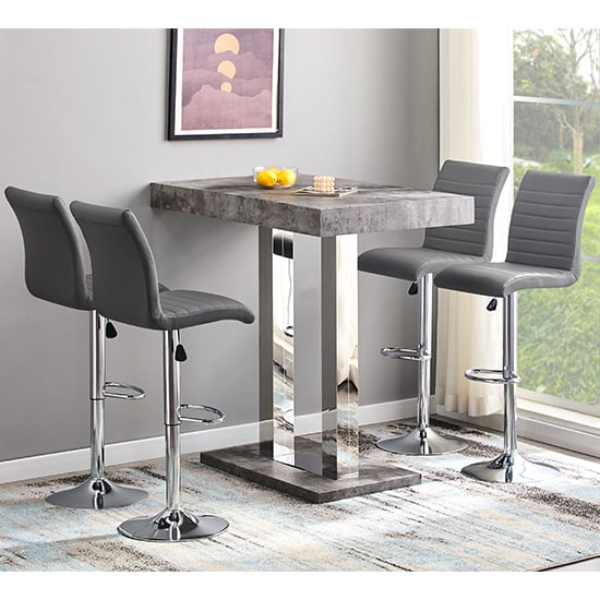 Photo of Caprice concrete effect bar table with 4 ripple grey stools