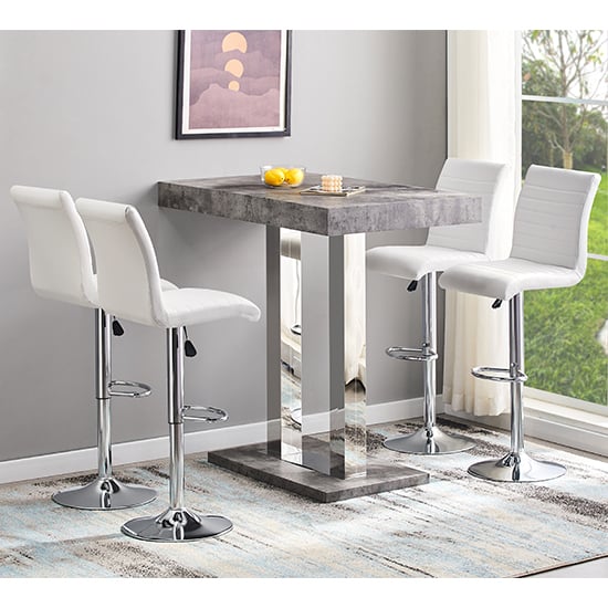 Caprice Concrete Effect Bar Table With 4 Ripple White Stools_1