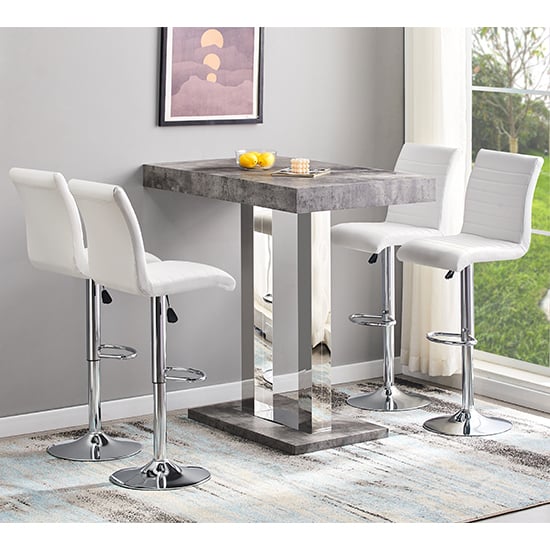 Read more about Caprice concrete effect bar table with 4 ripple white stools