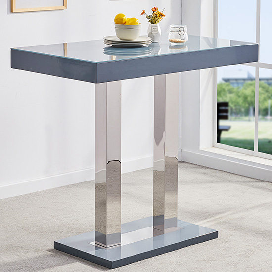 Caprice Grey High Gloss Bar Table 4 Ritz Black White Stools_2