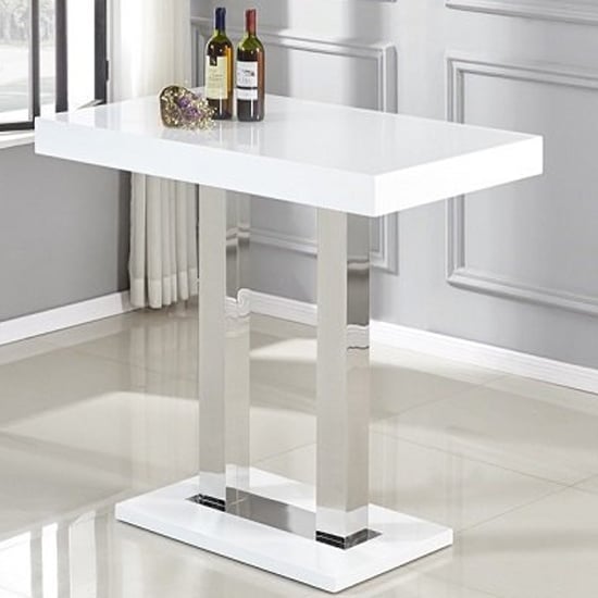 Caprice White High Gloss Bar Table With 4 Candid White Stools_2