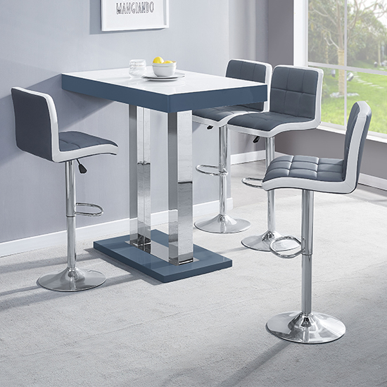 Photo of Caprice white grey gloss bar table 4 copez grey white stools