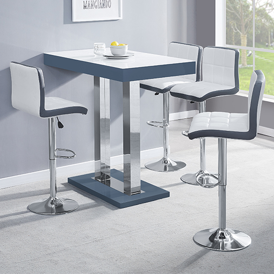 Product photograph of Caprice White Grey Gloss Bar Table 4 Copez White Grey Stools from Furniture in Fashion