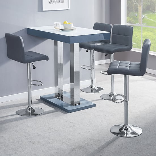 Caprice White Grey Gloss Bar Table With 4 Coco Grey Stools_1