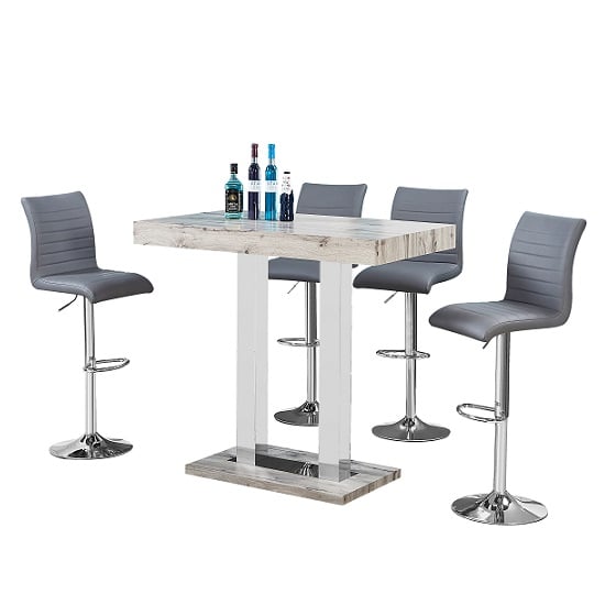 Caprice Bar Table In Grey Oak Effect With 4 Ripple Grey Stools_2