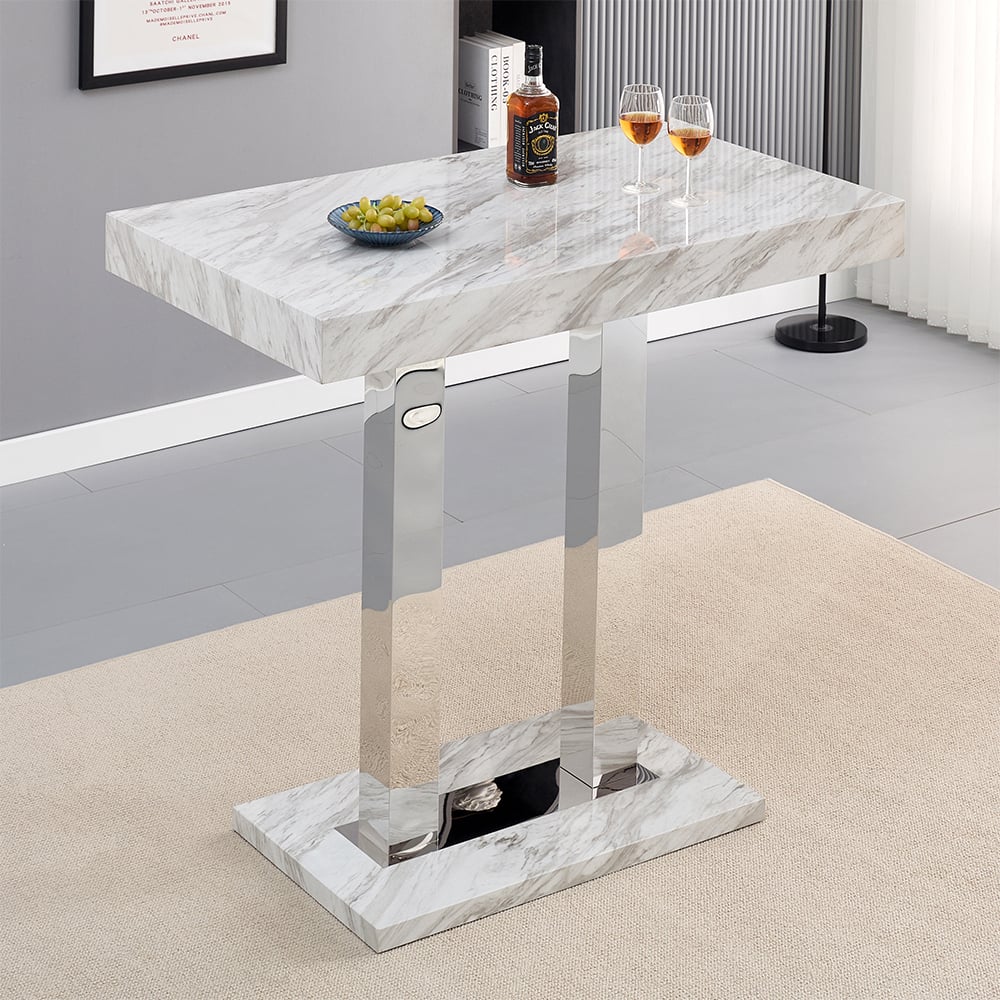 Read more about Caprice high gloss bar table in magnesia marble effect