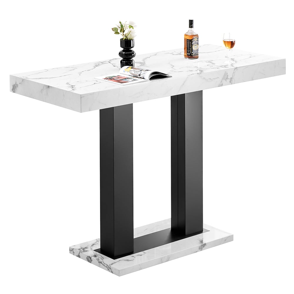 Caprice Large Gloss Bar Table With Black Base In Diva Marble Effect