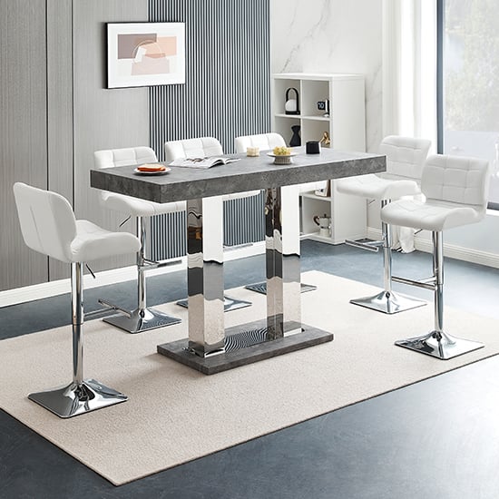 Photo of Caprice large concrete effect bar table 6 candid white stools