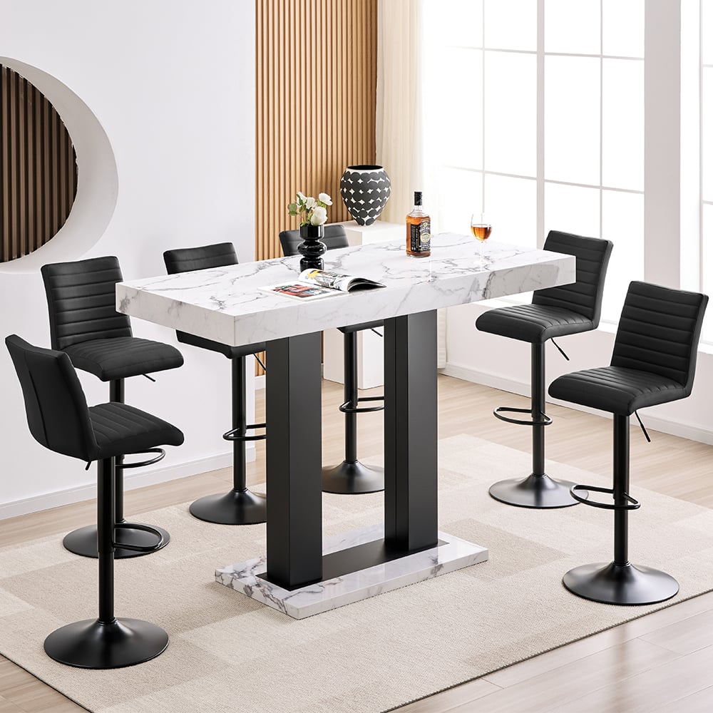 Caprice Large Diva Gloss Bar Table Black Base 6 Ripple Black Stools