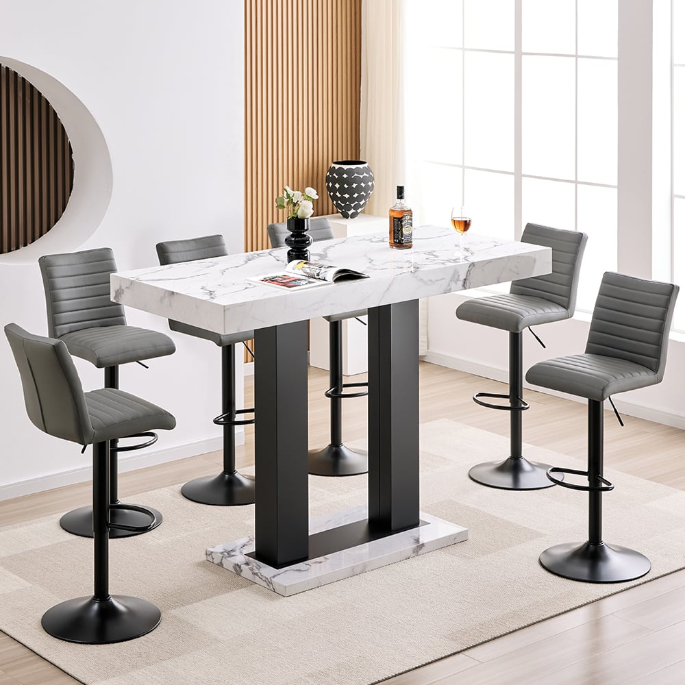 Caprice Large Diva Gloss Bar Table Black Base 6 Ripple Grey Stools