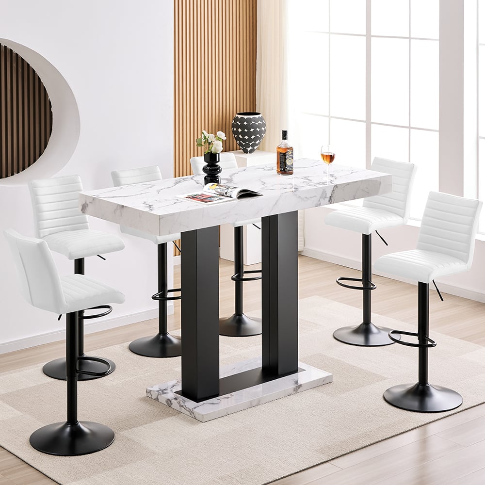 Caprice Large Diva Gloss Bar Table Black Base 6 Ripple White Stools