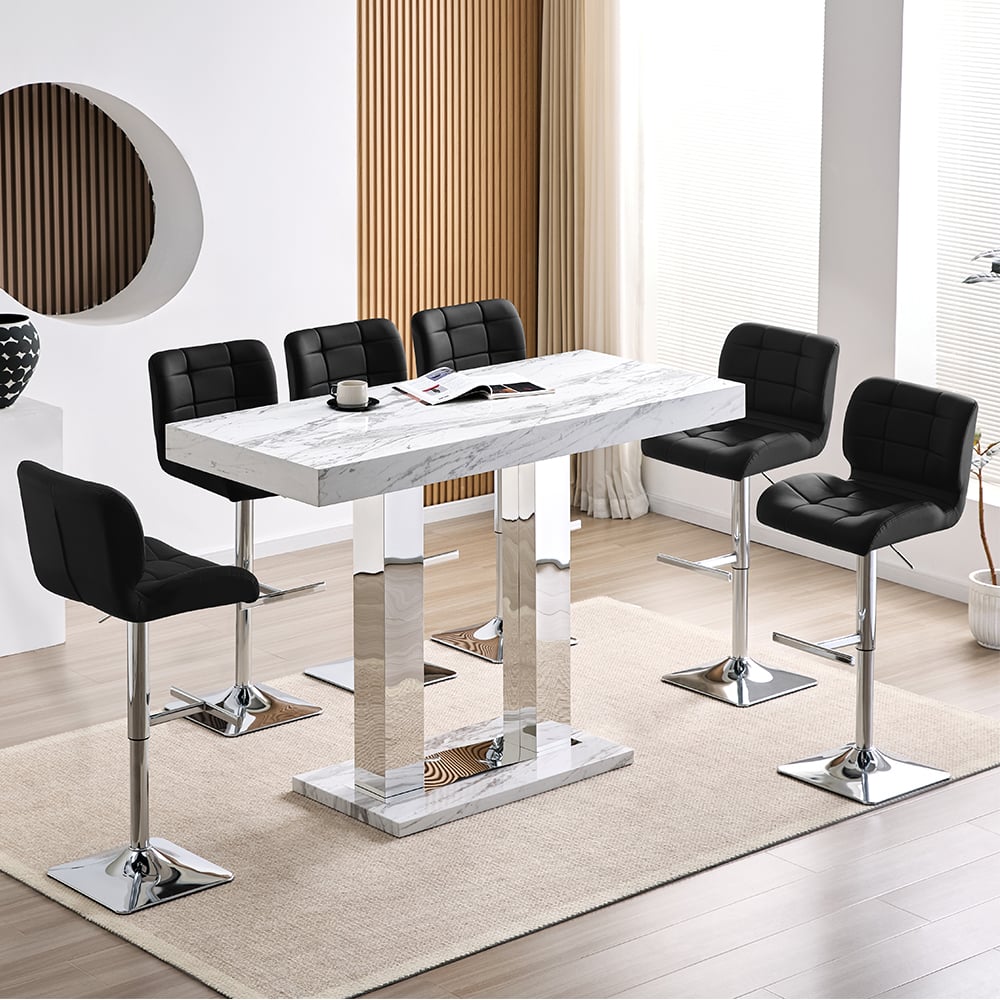 Caprice Large Filo Effect Gloss Bar Table 6 Candid Black Stools