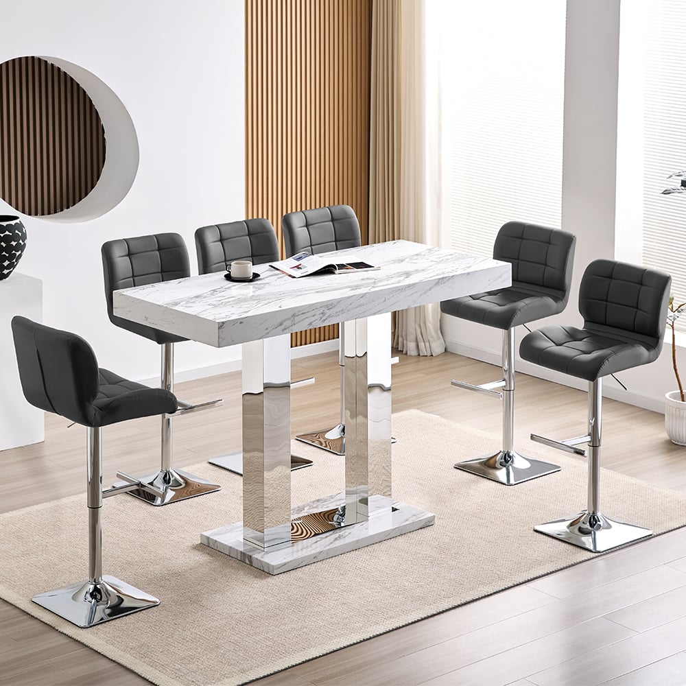 Caprice Large Filo Effect Gloss Bar Table 6 Candid Grey Stools