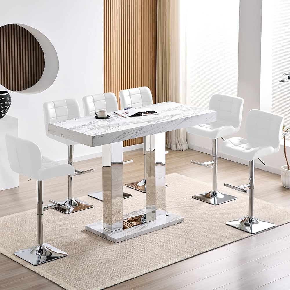 Caprice Large Filo Effect Gloss Bar Table 6 Candid White Stools