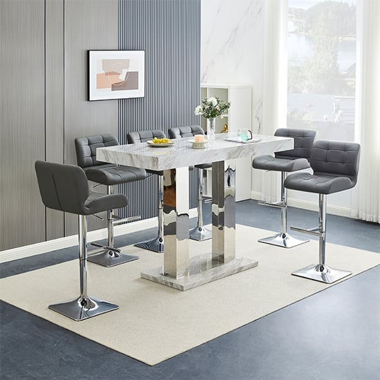 Product photograph of Caprice Large Magnesia Bar Table With 6 Candid Grey Stools from Furniture in Fashion