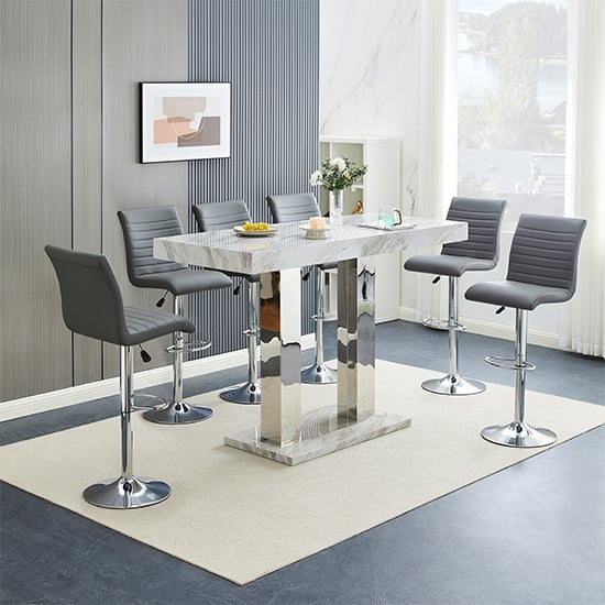 Product photograph of Caprice Large Magnesia Bar Table With 6 Ripple Grey Stools from Furniture in Fashion