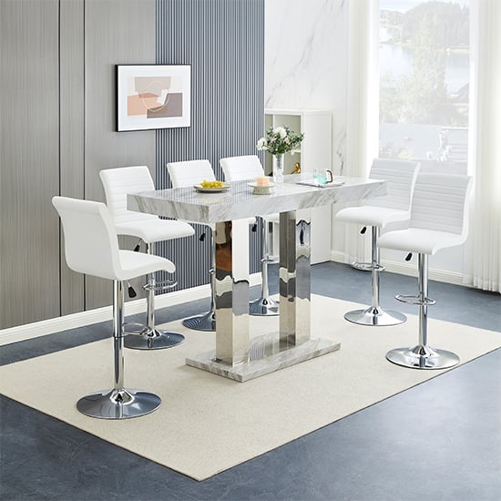 Caprice Large Magnesia Bar Table With 6 Ripple White Stools
