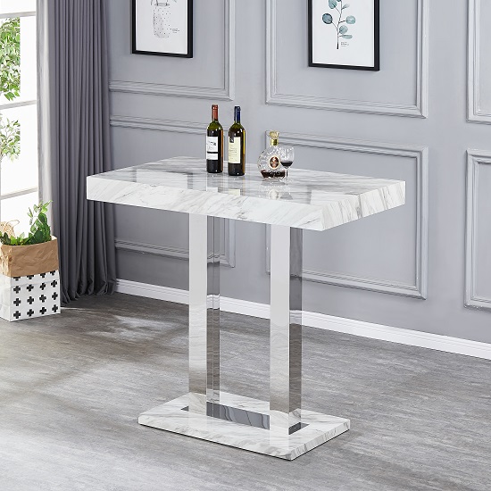 Read more about Caprice high gloss bar table in magnesia marble effect