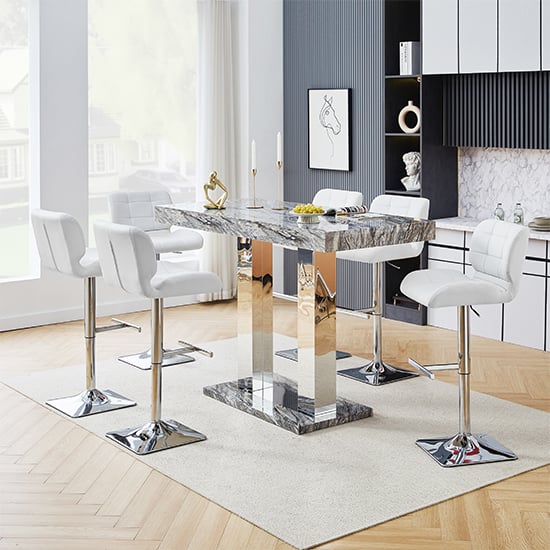 Product photograph of Caprice Melange Effect Bar Table Large 6 Candid White Stools from Furniture in Fashion