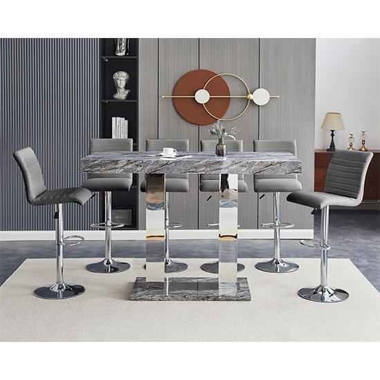 Caprice Large Melange Effect Bar Table 6 Ripple Grey Stools