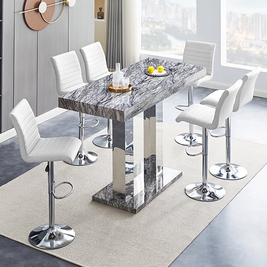 Read more about Caprice large melange effect bar table 6 ripple white stools