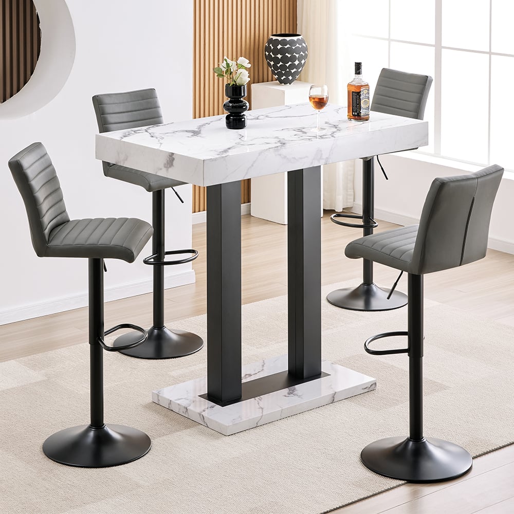 Caprice Small Diva Gloss Bar Table Black Base 4 Ripple Grey Stools
