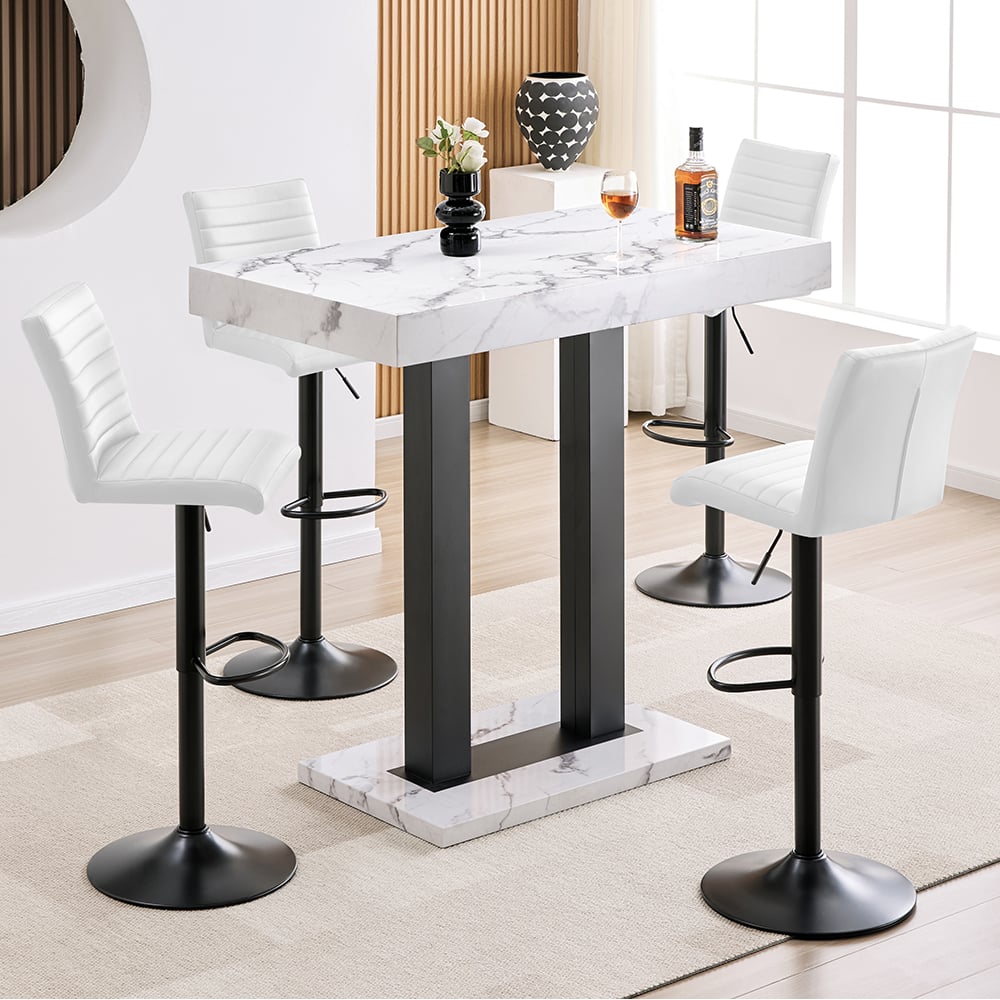 Caprice Small Diva Gloss Bar Table Black Base 4 Ripple White Stools