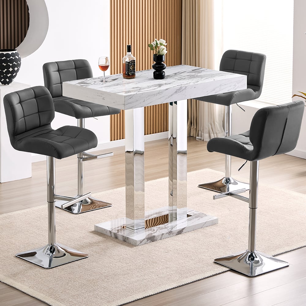 Caprice Small Filo Effect Gloss Bar Table 4 Candid Grey Stools