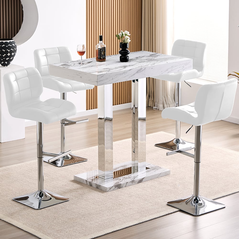 Caprice Small Filo Effect Gloss Bar Table 4 Candid White Stools