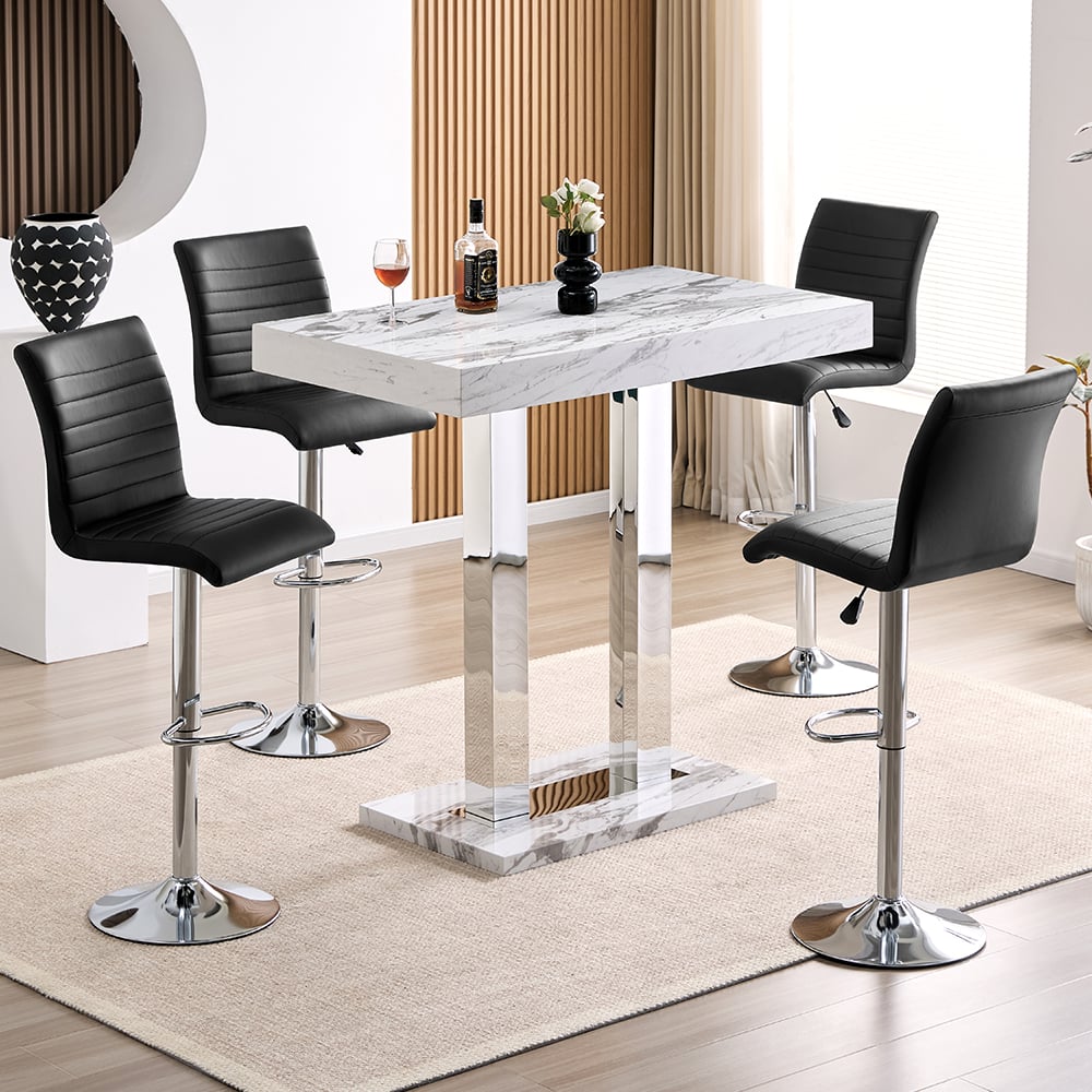 Caprice Small Filo Effect Gloss Bar Table 4 Ripple Black Stools