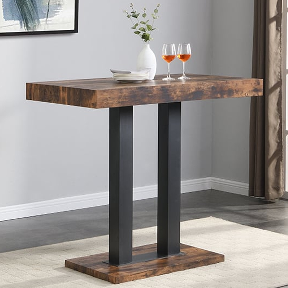 Caprice Small Rustic Oak Bar Table Black Base 4 Ripple Grey Stools