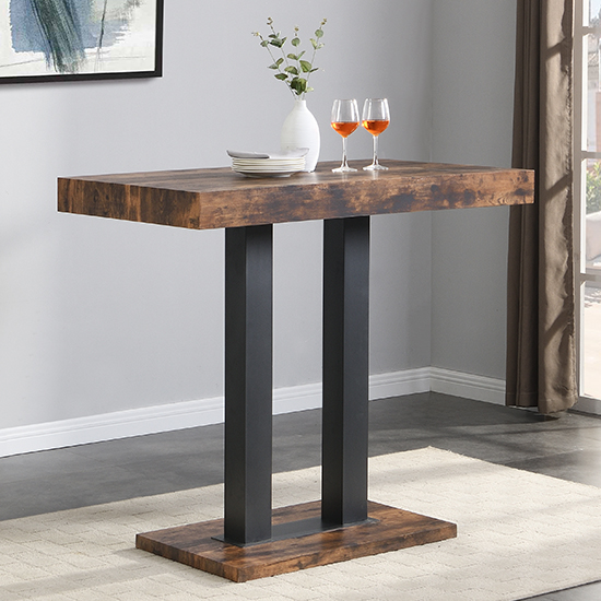 Caprice Small Rustic Oak Wooden Bar Table 4 Coco Grey Stools