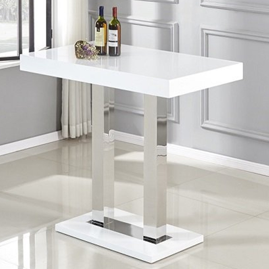 Caprice White High Gloss Bar Table 4 Copez Teal White Stools