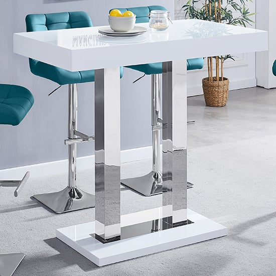Caprice White High Gloss Bar Table 4 Ripple Taupe Stools