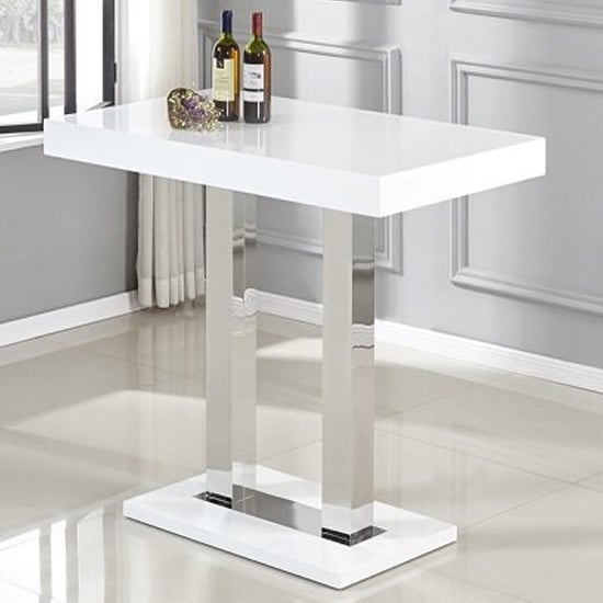 Caprice White High Gloss Bar Table With 4 Ripple Teal Stools_2