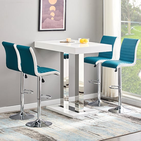 Read more about Caprice white high gloss bar table 4 ritz teal white stools