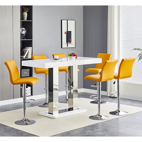 Read more about Caprice large white gloss bar table 6 ripple curry stools