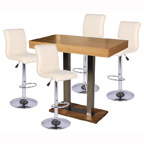 Caprice Bar Table In Oak With 4 Ripple Cream Bar Stools