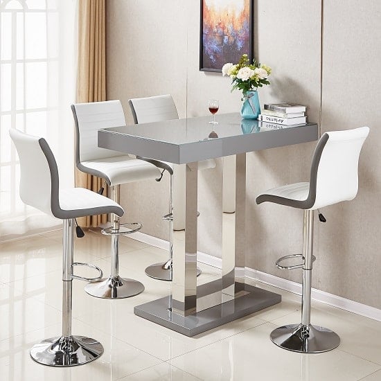 Read more about Caprice grey high gloss bar table 4 ritz white grey stools